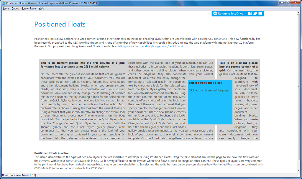 Picture showing how with Positioned Floats text lays out around floating elements for a more natural reading experience.